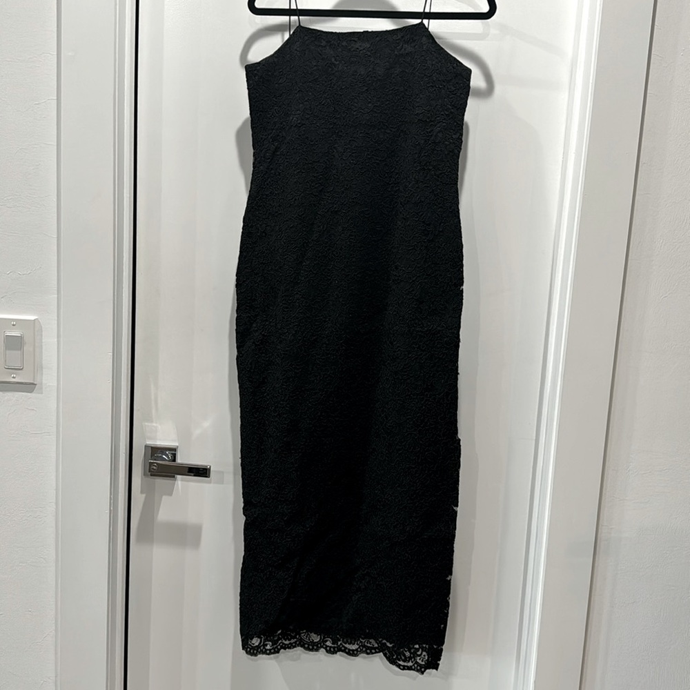 Black spaghetti strap embroidered dress